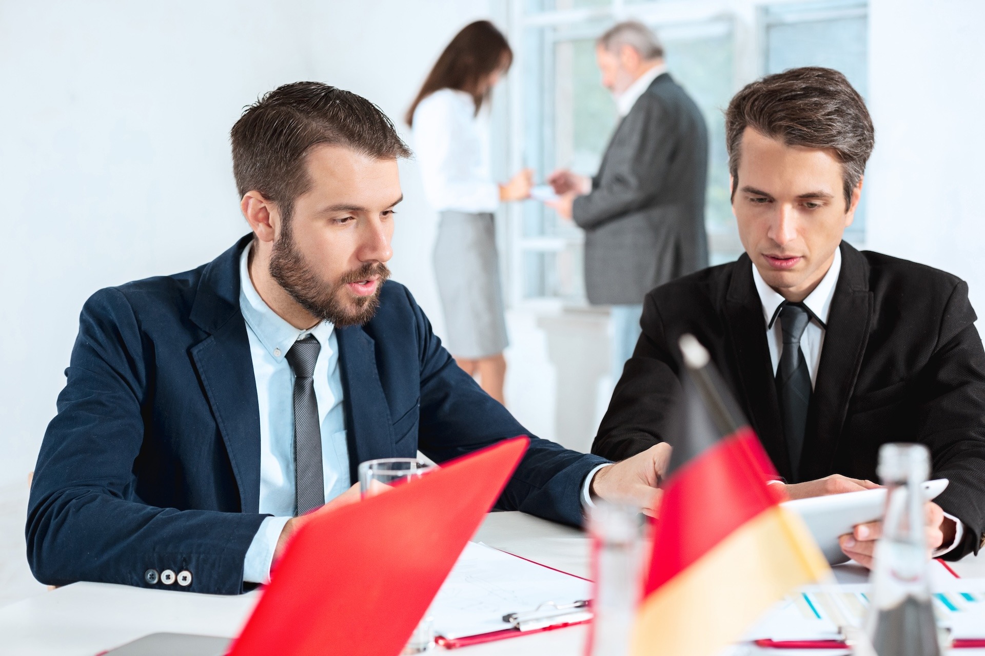 The business people working together at table. The meeting or summit concept